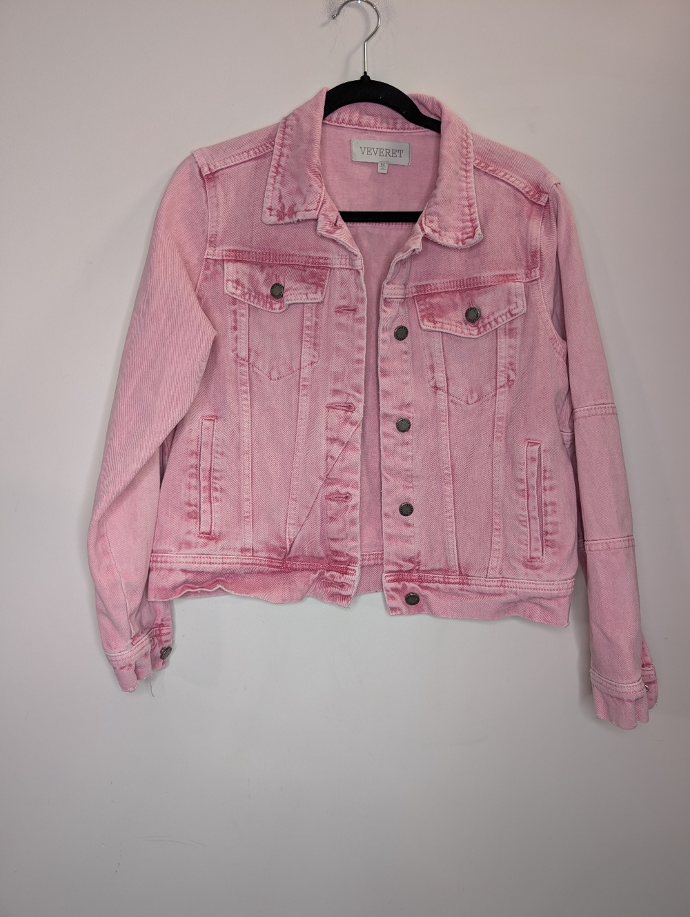 Veveret Pink Denim Jacket | Cropped Cotton Trucker Jacket Size M - Picture 2 of 6